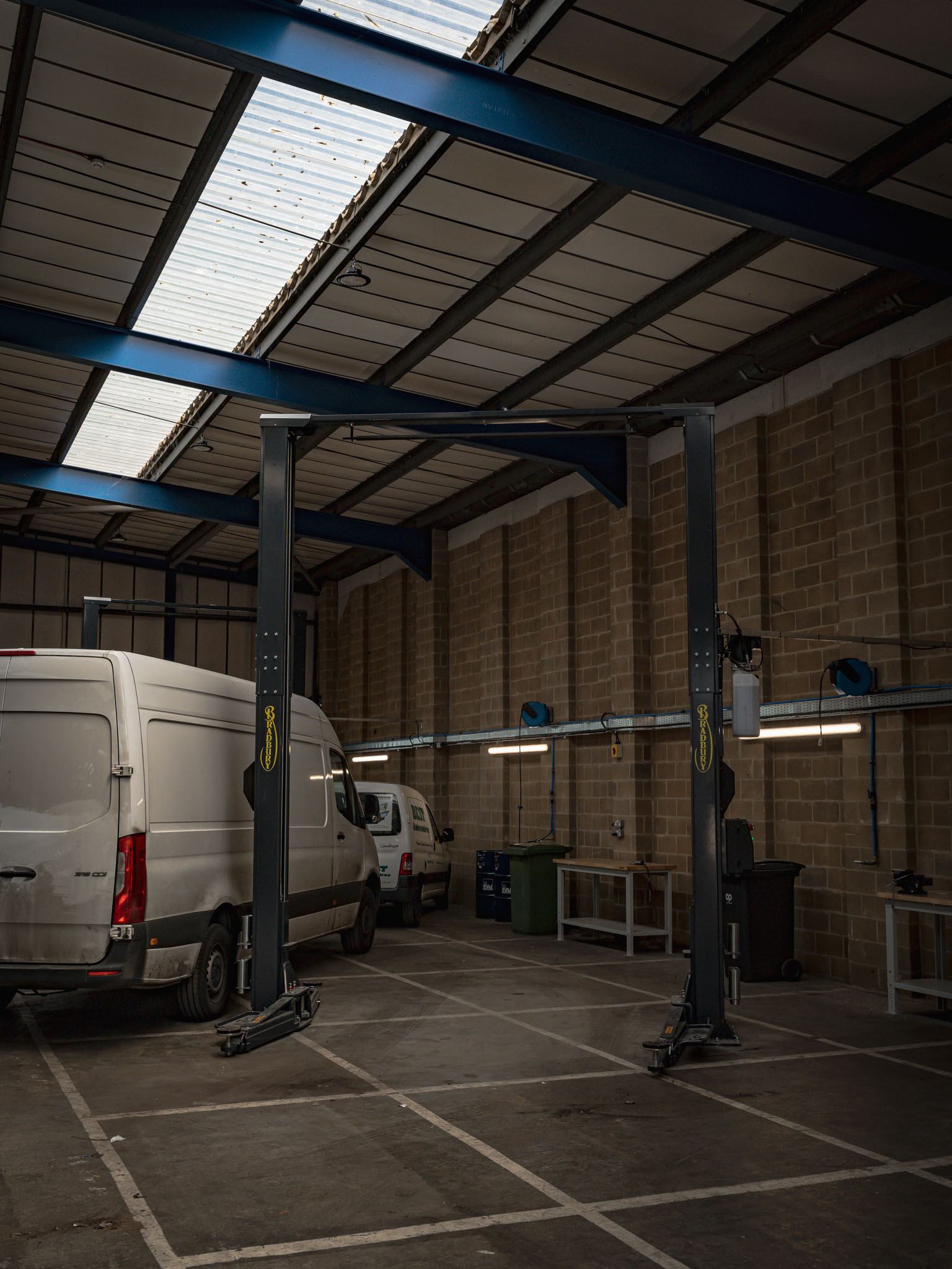 Best Autocentres Totton MOT bay with a two-post lift ready for repair work